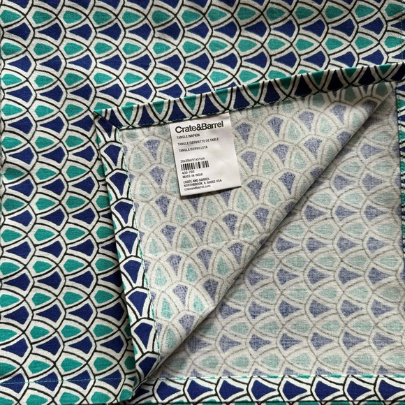 Crate & Barrel New in package 4 blue and green geometric print napkins 20 in sq - Picture 1 of 3